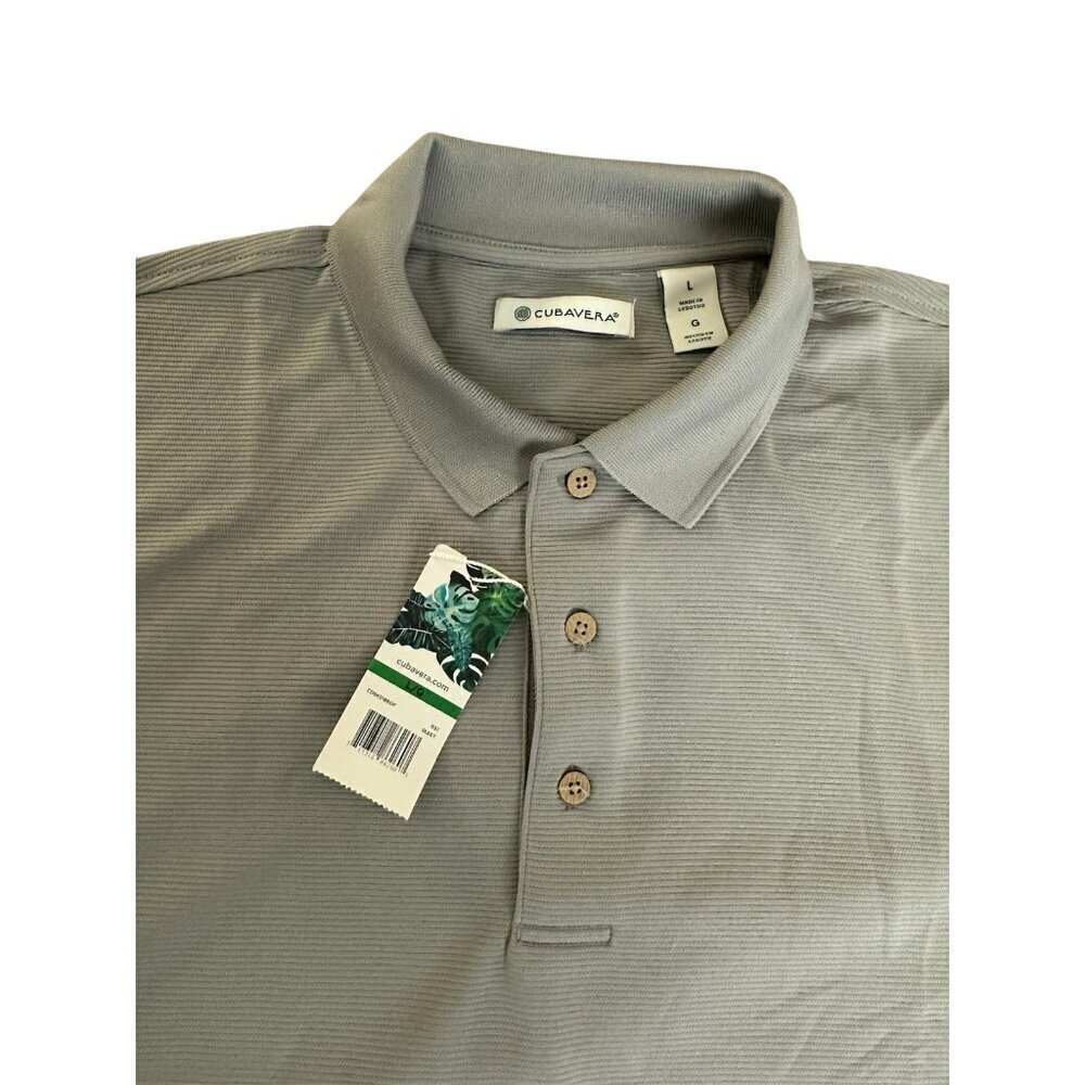 Cubavera Solid Textured Polo Moisture Wicking Gray Polo Mens Sz L New